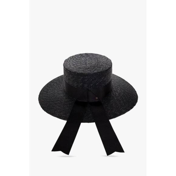 NWT GUCCI Straw Hat Black Ribbon How GG Sz M - Picture 1 of 11